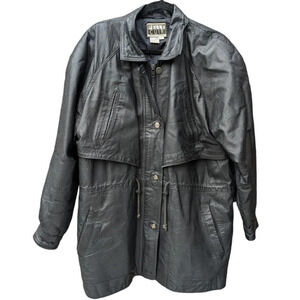 Vintage Pelle Cuir Black Leather Jacket Zipper  & Button Front - Men's Large